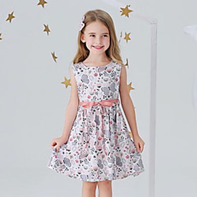 Kids Little Girls' Dress Butterfly Flower Animal Sundress Casual Bow Print Blushing Pink Light Blue Cotton Knee-length Sleeveless Basic Cute Dresses Regular Fit 2-8 Years miniinthebox