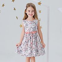 Kids Little Girls' Dress Butterfly Flower Animal Sundress Casual Bow Print Blushing Pink Light Blue Cotton Knee-length Sleeveless Basic Cute Dresses Regular Fit 2-8 Years miniinthebox - thumbnail