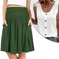 Women's Matching Sets Vest Top A Line Skirt Outfit 2pcs Streetwear Basic Plain Causal Sleeveless Summer Spring U Neck Pocket 2 Piece Lightinthebox - thumbnail