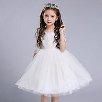 girl's dresses sweet white half sleeves lace mesh flower girls party dress kids baby clothes children baptism birthday christening holy Lightinthebox - thumbnail
