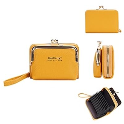 Women's Wallet Credit Card Holder Wallet PU Leather Office Daily Embossed Solid Color Black Yellow Pink miniinthebox
