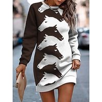 Women's Sweatshirt Dress Casual Dress Mini Dress Active Fashion Outdoor Vacation Going out Crew Neck Print Horse Loose Fit Blue Brown Green S M L XL XXL Lightinthebox - thumbnail