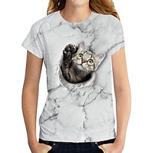 Women's 3D Cat T shirt Cat Graphic 3D Print Round Neck Basic Tops White miniinthebox