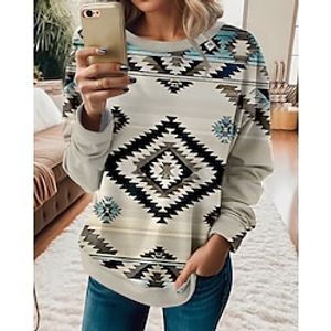 Women's Sweatshirt Pullover Ethnic White Red Blue Tribal Casual Sports Round Neck Long Sleeve Top Micro-elastic Fall  Winter Lightinthebox