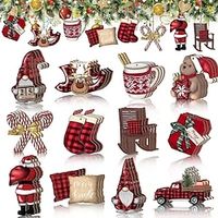 24pcs Red Christmas Elements Wooden Hanging Ornaments Tree Decorations Yard Decoration Yard Supplies Party Decor Holiday Supplies Holiday Arrangement Garden Decor miniinthebox