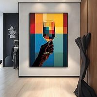 Wine Art Handpainted Wine Cheers Oil Painting  Bar Cart Decor Gift for Wine Lovers Still Life Minimalist Elegant Kitchen Wall Art Rolled Canvas No Frame Lightinthebox - thumbnail