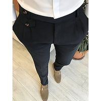 Men's Dress Pants Trousers Suit Pants Pocket Plain Comfort Breathable Outdoor Daily Going out Cotton Blend Fashion Casual BlackGrey Black miniinthebox - thumbnail