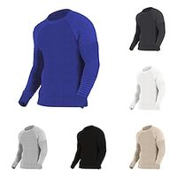 Men's T shirt Tee Tee Top Plain Slim Pleated Crew Neck Street Vacation Long Sleeve Knitted Clothing Apparel Fashion Designer Basic miniinthebox