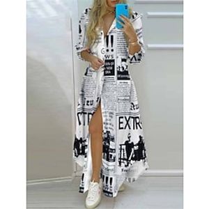 Women's Shirt Dress Casual Dress Letter Print Button Shirt Collar Long Dress Maxi Dress Streetwear Maxi Street Holiday Long Sleeve Regular Fit Black Summer Spring S M L XL 2XL Lightinthebox