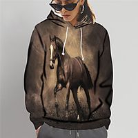 Women's Hoodie Sweatshirt Graphic Animal Print Daily Sports 3D Print Active Cute Hoodies Sweatshirts  Slim Yellow miniinthebox - thumbnail