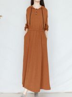 Cusual Hooded Knitted Women Maxi Dresses