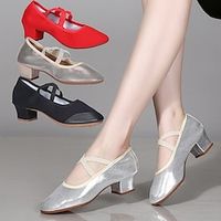 Women's Dance Shoes Practice Square Dance Plus Size Fashion Flat Heel Round Toe Elastic Silver Black Red Lightinthebox - thumbnail