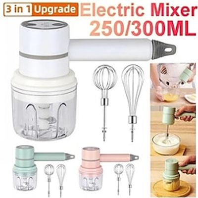 250300ML New Upgrade Multifunction Wireless Electric Mixer 3 IN 1 Whisk Set Rechargeable Garlic Ginger Chopper USB Electric Egg Beater Whisk Wireless Automatic Meat Food Machine Hand-held Mix Kitchen Lightinthebox