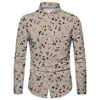 Men's Shirt Floral Graphic Prints Turndown Green Khaki Beige 3D Print Outdoor Street Long Sleeve Button-Down Print Clothing Apparel Fashion Designer Casual Soft Lightinthebox - thumbnail