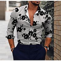 Men's Shirt 3D Print Floral Turndown Daily Holiday 3D Print Button-Down Long Sleeve Tops Casual Fashion Breathable Beige Lightinthebox - thumbnail