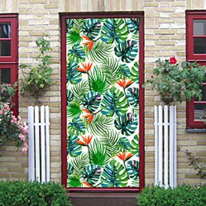 2pcs Self-adhesive Creative Door Stickers Fresh Leaves Living Room Diy Decorative Home Waterproof Wall Stickers miniinthebox