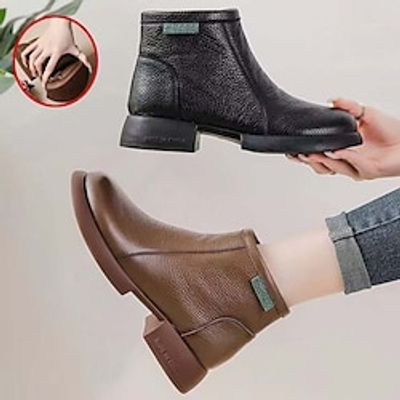 Women's Boots Snow Boots Work Boots Outdoor Daily Fleece Lined Booties Ankle Boots Flat Heel Round Toe Plush Casual Comfort Faux Leather Loafer Solid Color Black Brown Lightinthebox Women's Boots Snow Boots Work Boots Outdoor Daily Fleece Lined Booties Ankle Boots Flat Heel Round Toe Plush Casual Comfort Faux Leather Loafer Solid Color Black Brown Lightinthebox