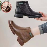 Women's Boots Snow Boots Work Boots Outdoor Daily Fleece Lined Booties Ankle Boots Flat Heel Round Toe Plush Casual Comfort Faux Leather Loafer Solid Color Black Brown Lightinthebox - thumbnail