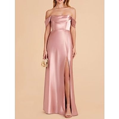A-Line Bridesmaid Dress Spaghetti Strap Sleeveless Pink Ankle Length Stretch Satin with Split Front  Ruching 2022 Lightinthebox