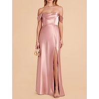 A-Line Bridesmaid Dress Spaghetti Strap Sleeveless Pink Ankle Length Stretch Satin with Split Front  Ruching 2022 Lightinthebox - thumbnail