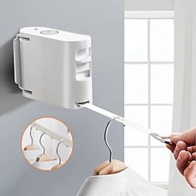 Retractable Clothesline Heavy-Duty Outdoor Clothes Hanging Clothes line Load-Bearing 44lb Windproof Travel Clothesline 14in Nail-Free Indoor Clothesline One-Key Lock to Prevent Retracting miniinthebox