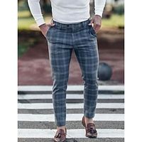 Men's Trousers Chinos Chino Pants Button Front Pocket Straight Leg Plaid Color Block Comfort Breathable Business Daily Holiday Cotton Blend Fashion Chic Modern Green Khaki miniinthebox