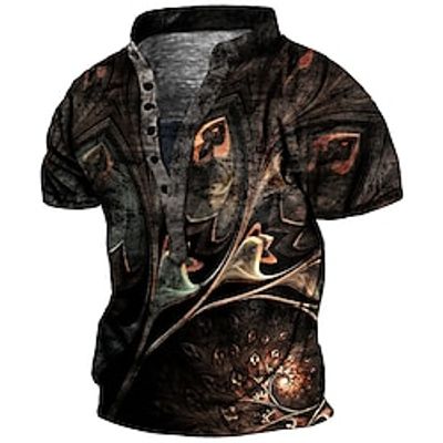 Men's T shirt Tee Henley Shirt Tee Graphic Abstract Stand Collar Black 3D Print Plus Size Outdoor Daily Short Sleeve Button-Down Print Clothing Apparel Basic Designer Casual Big and Tall  Summer Lightinthebox