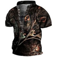 Men's T shirt Tee Henley Shirt Tee Graphic Abstract Stand Collar Black 3D Print Plus Size Outdoor Daily Short Sleeve Button-Down Print Clothing Apparel Basic Designer Casual Big and Tall  Summer Lightinthebox - thumbnail