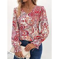 Women's Shirt Blouse Paisley Casual Holiday Red Button Print Long Sleeve Fashion Boho V Neck Regular Fit Summer Spring Lightinthebox