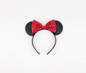 Minnie Mouse Ears Sequin Headband with Glitter Pink Bow  Black