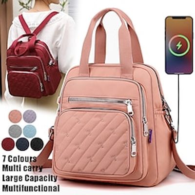 Women's Backpack School Bag Bookbag Mini Backpack Commuter Backpack School Outdoor Daily Solid Color Nylon Large Capacity Durable Zipper claret Light and elegant purple Black miniinthebox