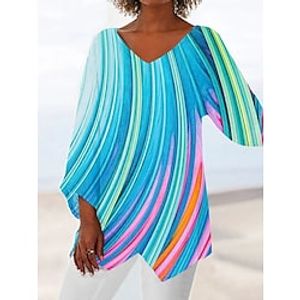 Women's Shirt Blue Purple Light Blue Graphic Abstract Asymmetric Print Long Sleeve Casual Weekend Streetwear V Neck Long S Lightinthebox