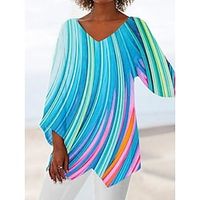 Women's Shirt Blue Purple Light Blue Graphic Abstract Asymmetric Print Long Sleeve Casual Weekend Streetwear V Neck Long S Lightinthebox - thumbnail