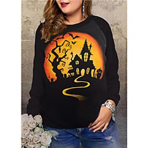 Women's Plus Size Tops Pullover Sweatshirt Cat Graphic Pumpkin Print Long Sleeve Crewneck Streetwear Halloween Fall Winter Yellow Orange Black Big Size XL XXL 3XL 4XL 5XL Lightinthebox