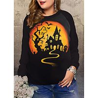 Women's Plus Size Tops Pullover Sweatshirt Cat Graphic Pumpkin Print Long Sleeve Crewneck Streetwear Halloween Fall Winter Yellow Orange Black Big Size XL XXL 3XL 4XL 5XL Lightinthebox - thumbnail