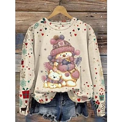 Christmas Sweatshirt Women's Sweatshirt Pullover Graphic Sportswear Funny Festival Print Beige Christmas Casual Round Neck Long Sleeve Top Micro-elastic Fall  Winter Lightinthebox