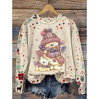 Christmas Sweatshirt Women's Sweatshirt Pullover Graphic Sportswear Funny Festival Print Beige Christmas Casual Round Neck Long Sleeve Top Micro-elastic Fall  Winter Lightinthebox - thumbnail