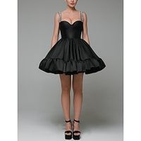 A-Line Evening Gown Party Dress Black Dress Formal Short  Mini Sleeveless Sweetheart Satin with Pleats Sequin 2023 Lightinthebox - thumbnail