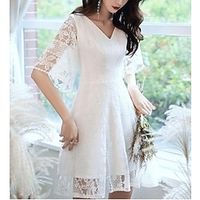 A-Line  Mermaid  Trumpet Bridesmaid Dress V Neck 34 Length Sleeve Keyhole Lace with Lace 2022 Lightinthebox - thumbnail