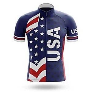 21Grams Men's Short Sleeve Cycling Jersey Summer Spandex Blue USA Bike Top Mountain Bike MTB Road Bike Cycling Quick Dry Moisture Wicking Sports Clothing Apparel  Stretchy  Athleisure Lightinthebox