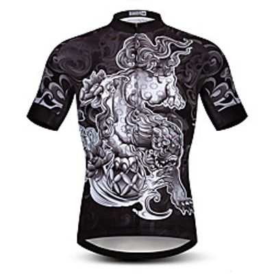 21Grams Men's Short Sleeve Cycling Jersey Summer Spandex Polyester Black Animal Bike Jersey Top Mountain Bike MTB Road Bike Cycling Quick Dry Moisture Wicking Breathable Sports Clothing Apparel Lightinthebox