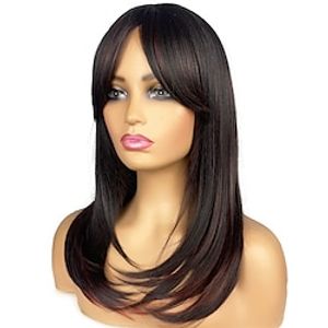 Brown Highlights Bob Wig with Bangs Short Straight Wig for Women Bob Style Synthetic Heat Resistant Wigs for Women Daily Life Lightinthebox