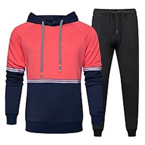 Men's Activewear Set Color Block 2 Piece Hooded Daily Sports non-printing Basic Hoodies Sweatshirts  Long Sleeve Yellow Khaki Navy Blue miniinthebox