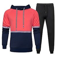 Men's Activewear Set Color Block 2 Piece Hooded Daily Sports non-printing Basic Hoodies Sweatshirts  Long Sleeve Yellow Khaki Navy Blue miniinthebox - thumbnail