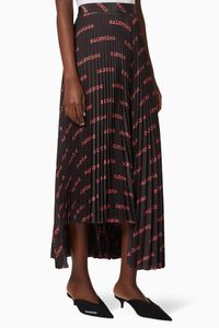 Allover Sporty Logo Asymmetric Pleated Skirt in Light Crepe