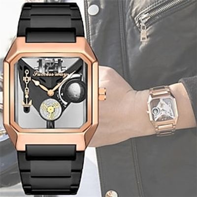 Mens Watches Square Unique Sport Mens Transparent Hollow Dial Watches Man Mechanical Watches Wristwatch Relogio Masculino miniinthebox