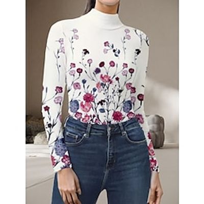 Women's Bodysuit Print Print Stand Collar Ordinary Daily Weekend Bodycon Long Sleeve Apricot S M L All Seasons miniinthebox