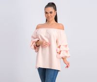 Womens Plain Bubble Sleeve Tops  Blush - thumbnail