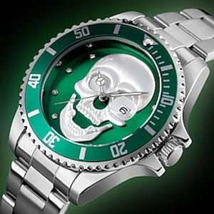 SKMEI Men's Quartz Watch Stainless Steel Skeleton Watch Quartz Skull Wristwatch 3D Waterproof Sport Watch Relogio Masculino miniinthebox