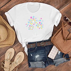 Women's T shirt Floral Flower Print Round Neck Tops 100% Cotton Basic Basic Top White miniinthebox